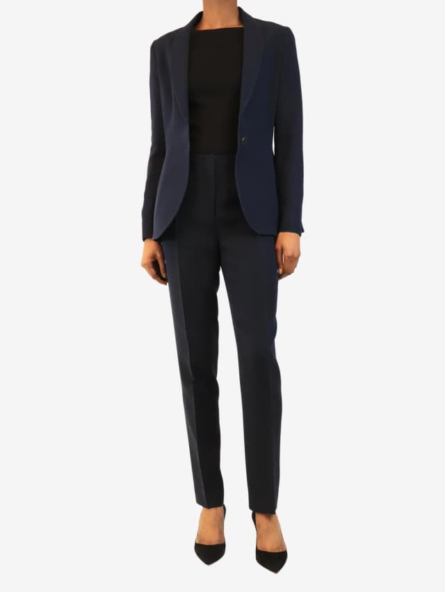 Dior Navy two piece blazer and trousers set - size UK 8 in Navy Silk from Sign of the Times, photo 1 of 1