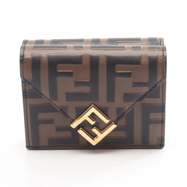 Fendi Trifold Wallet FF Diamond Brown Black Leather in Black Leather from The Reluxe, photo 1 of 1