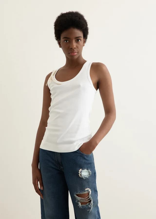 Simone Rocha Pearl Chain Tank Top in WHITE/PEARL, image 1 of 1 from Incu