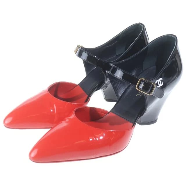 Chanel CC Logo Strap Shoes Pumps Sandals Patent Black in Black Patent leather from The Reluxe, photo 1 of 1