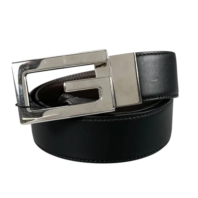 Gucci Square Leather Brown Black Belt Silver in Black Leather from The Reluxe, photo 1 of 1