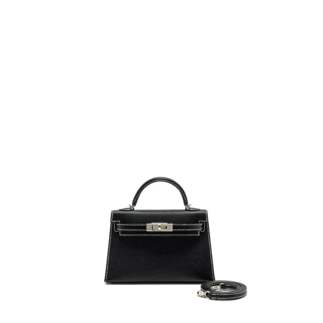 Hermès Mini Kelly II special order chevre mysore black / gris perle SHW stamp W in Black Goatskin from EMIER, photo 1 of 1