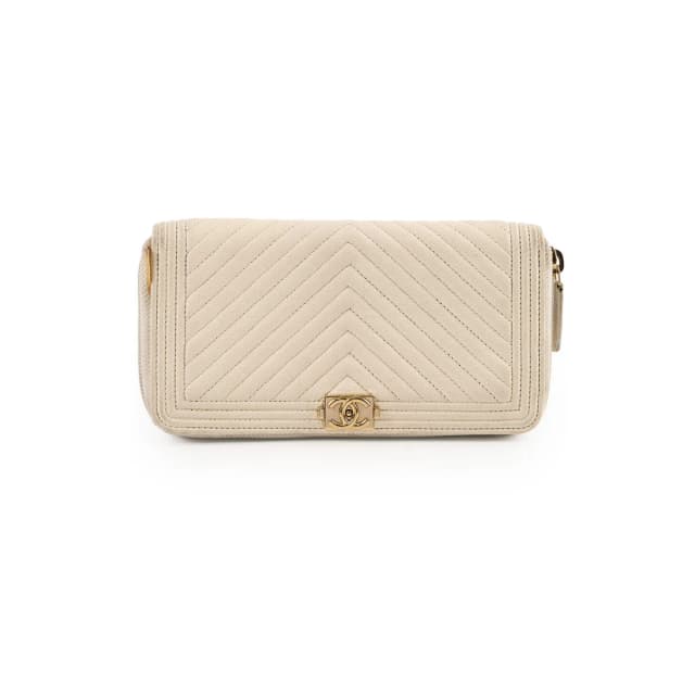 Chanel Chevron Boy Cream Long Wallet in White Leather from The Purse Affair, photo 1 of 1