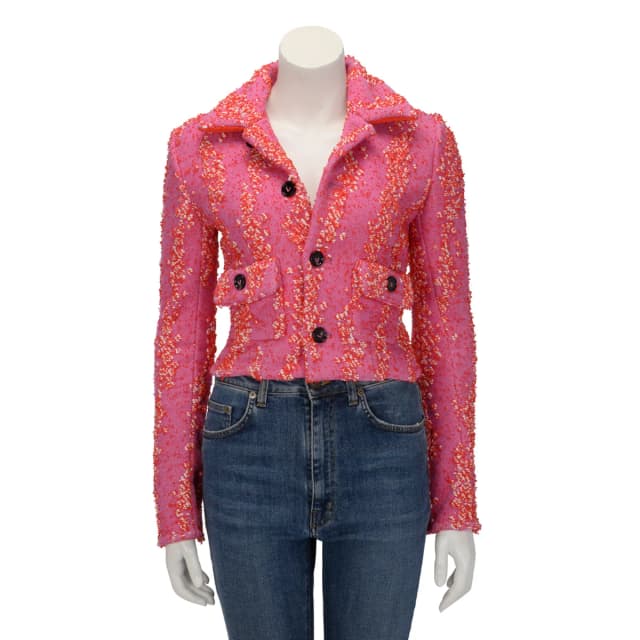 Bottega Veneta Boucle Cropped Jacket IT 36 in Bubblegum & Tomato from Blue Spinach, photo 1 of 1