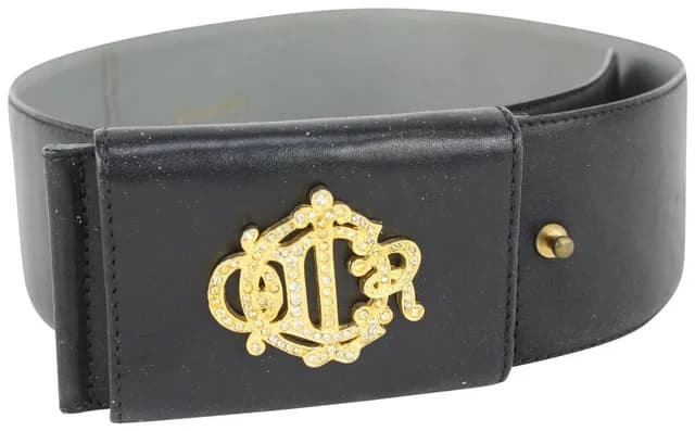 Dior Black x Gold Crystal Initials Belt in Black Leather from Bagriculture, photo 1 of 1