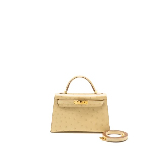 Hermès Mini Kelly II Ostrich Y1 Vanille GHW Stamp B in Ostrich from EMIER, photo 1 of 1