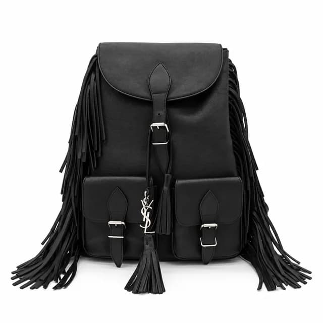 Saint Laurent Black Fringe Festival Leather Backpack in Black Leather from Clotheshorse Anonymous, photo 1 of 1