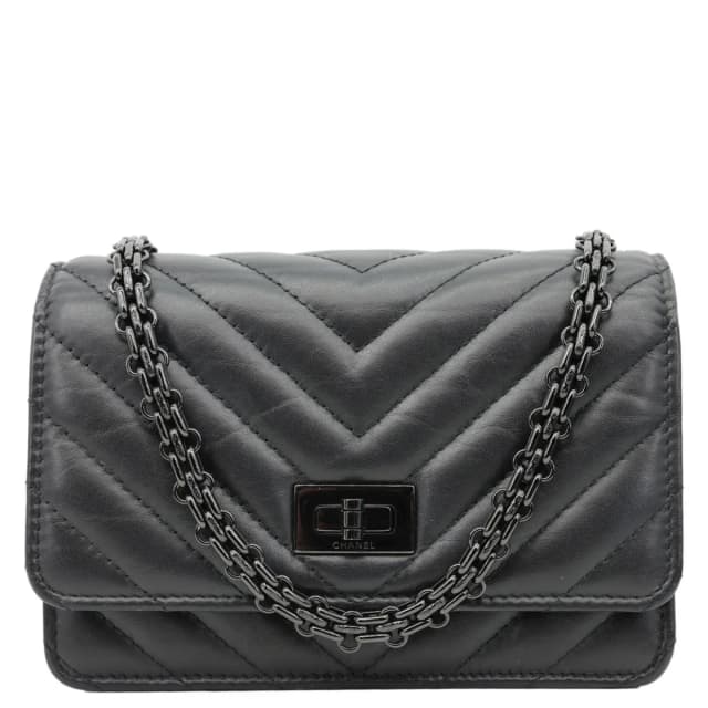 Chanel Reissue Chevron Leather Wallet On Chain Black in Black Leather from Dallas Designer Handbags, photo 1 of 1