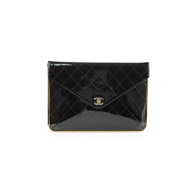 Chanel Large Black Patent Metal Frame Clutch (microchip) in Black Patent leather from The Purse Affair, photo 1 of 1