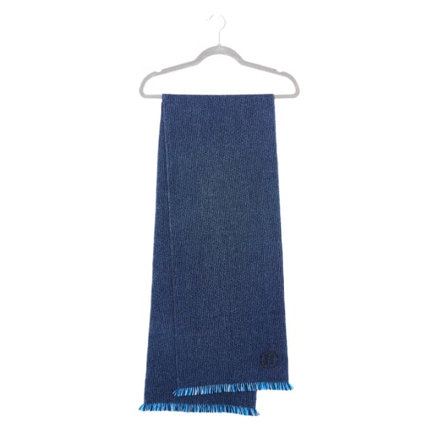Hermès Reversible Herringbone Wool and Cashmere Scarf – Blue/Black in Black Cashmere from Revivre Luxury Consignment, photo 1 of 1