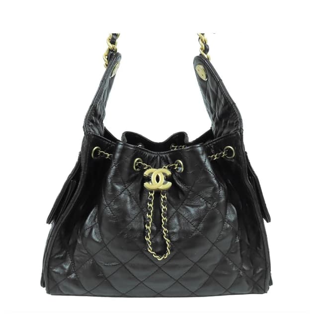 Chanel 25 Black Gold Calfskin Small Chain Shoulder Bag in Black Calfskin from The Reluxe, photo 1 of 1