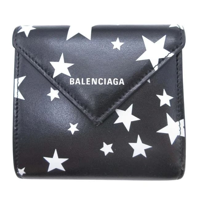 Balenciaga Star Pattern Trifold Wallet Paper Compact Black in Black Leather from The Reluxe, photo 1 of 1