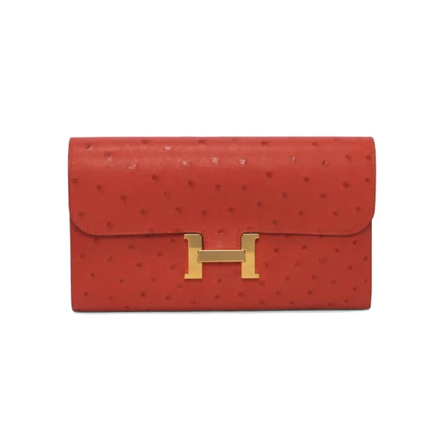 Hermès Constance Long Wallet in Rouge Vif Ostrich from Blue Spinach, photo 1 of 1