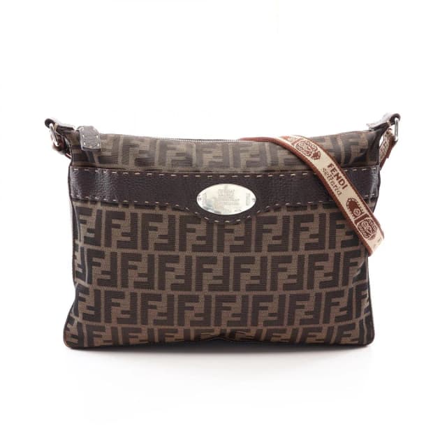Fendi Shoulder Bag Selleria Zucca Brown Dark Canvas Leather in Brown Canvas from The Reluxe, photo 1 of 1