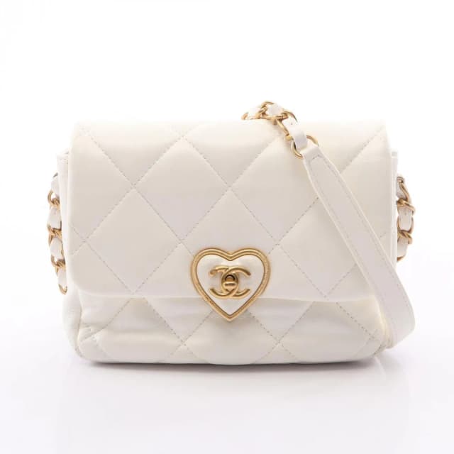 Chanel Shoulder Bag Quilted Heart Lock White Lambskin Small Chain in White Lambskin from The Reluxe, photo 1 of 1