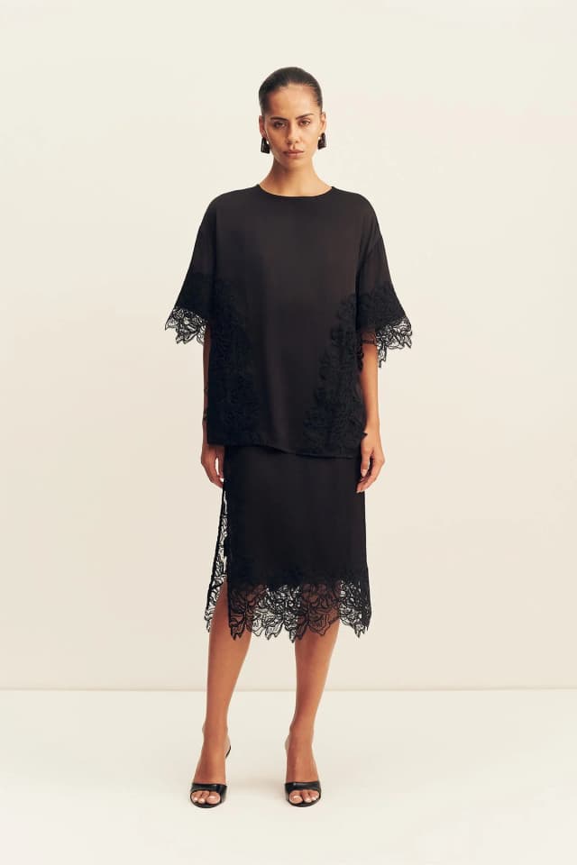 Shona Joy ENIKO LACE T-SHIRT - BLACK, image 1 of 1 from Shona Joy