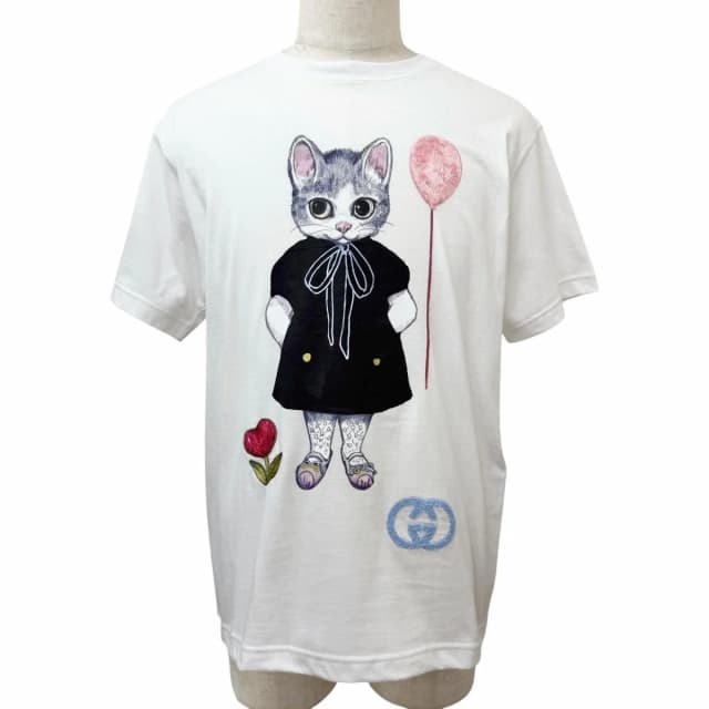 Gucci Yuko Higuchi Bo GG Logo Embroidered Top Short Sleeve T-Shirt White in White Nylon from The Reluxe, photo 1 of 1