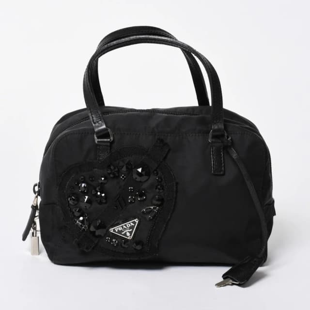 Prada Handbag Evening Heart Triangle Logo Nylon Black Silver in Black Nylon from The Reluxe, photo 1 of 1