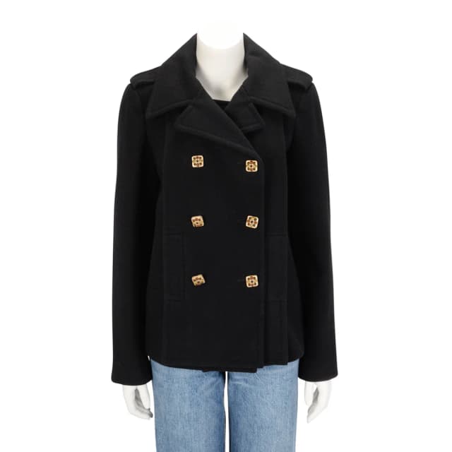 Chanel Melton Gripoix Button Pea Coat FR 40 in Black Wool from Blue Spinach, photo 1 of 1