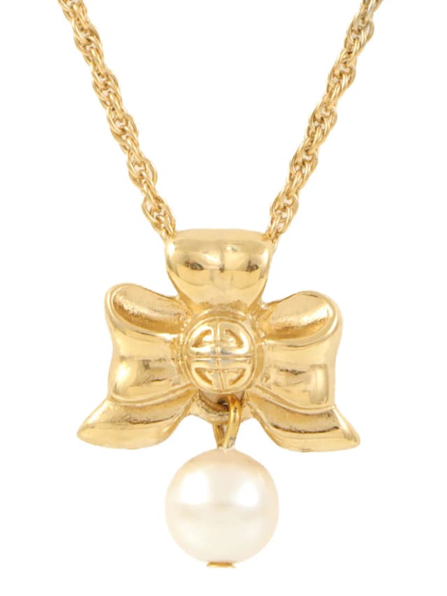 Givenchy Pearl Ribbon Motif Necklace Gold from VINTAGE QOO TOKYO, photo 1 of 1