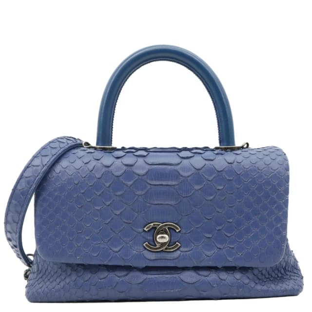 Chanel Coco Handle Flap Python Leather Shoulder Bag Blue in Blue Python from Dallas Designer Handbags, photo 1 of 1