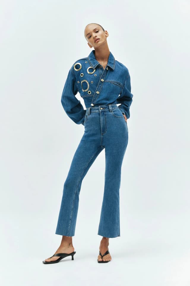 AJE Harley Bootleg Crop Jean in MID WASH BLUE, image 1 of 1 from Aje