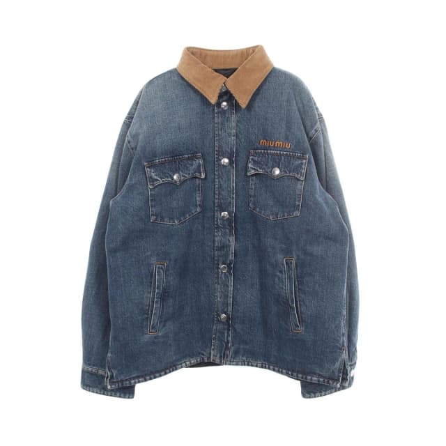 Miu Miu Down Jacket Denim Washed Indigo Blue Cotton in Blue Denim from The Reluxe, photo 1 of 1