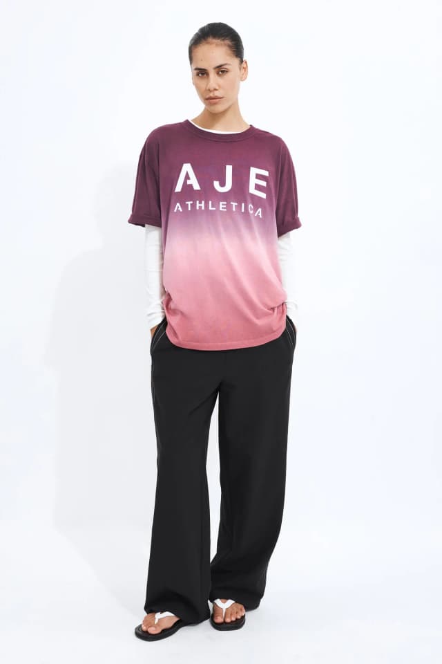 Athletica Logo Tee in BURGUNDY OMBRE, image 1 of 1 from Aje