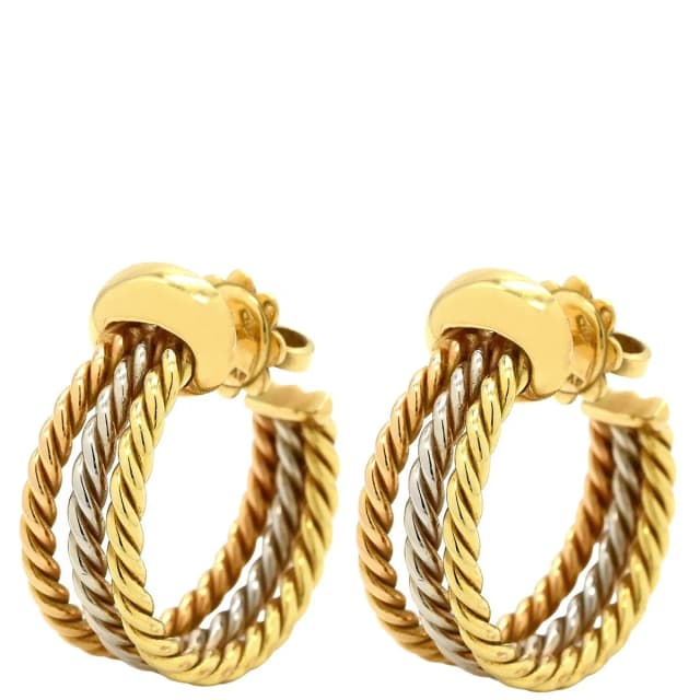 Bvlgari Earrings Trinity Hoop Yellow Gold Pink White 750 18K Yellow Gold PG WG in White from The Reluxe, photo 1 of 1