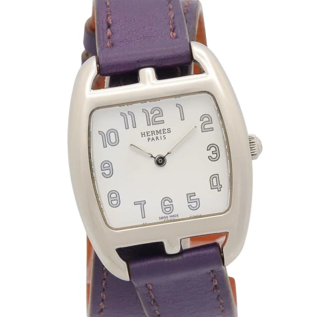 Hermès Watch Capecod Tonneau Double Tour White Stainless Steel Leather Strap in White Leather from The Reluxe, photo 1 of 1
