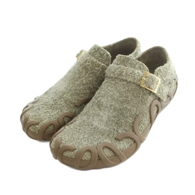 Loewe Rise Buckle Slip on Suede Khaki Brown Slippers in Brown Suede from The Reluxe, photo 1 of 1
