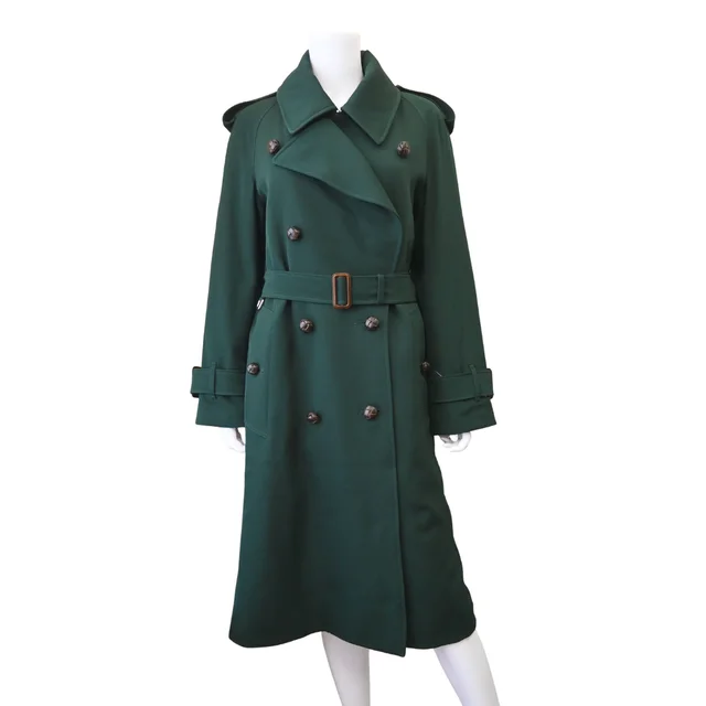 Burberry Dark Green Double-Breasted Trench Coat in Green Woven leather from Clotheshorse Anonymous, photo 1 of 1