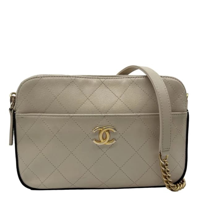 Chanel Button Up Stitched Calfskin Leather Camera Crossbody Bag Beige in Beige Calfskin from Dallas Designer Handbags, photo 1 of 1