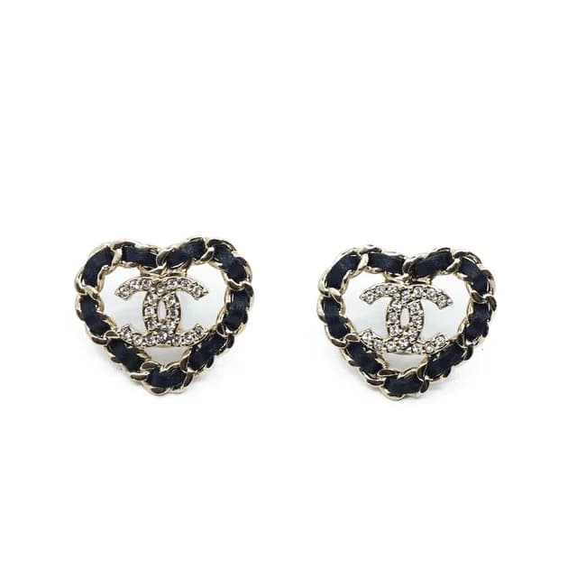 Chanel 25B Earrings Leather Chain Gold Black CC Logo Metal in Black Leather from The Reluxe, photo 1 of 1