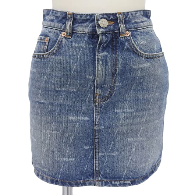 Balenciaga 100% Cotton Logo Buttoned All Over Pattern Denim Skirt Indigo 34 in Denim from The Reluxe, photo 1 of 1