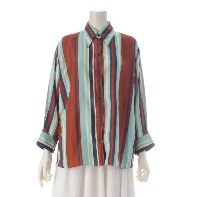 Prada Triangle Motif Stripe Long Sleeve Shirt Top Brown Light Blue 36 in Brown Silk from The Reluxe, photo 1 of 1