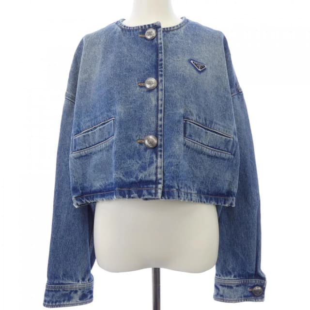 Prada Triangle Logo Denim Jacket in Denim from The Reluxe, photo 1 of 1