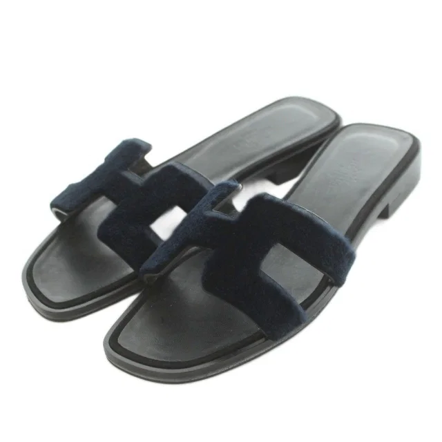Hermès Oran Sandals Leather Velvet Black 37 in Black Velvet from The Reluxe, photo 1 of 1