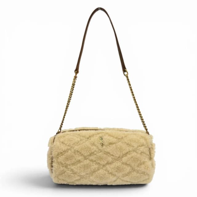 Shearling Leather YSL Chain Shoulder Tube Bag Beige in Beige Leather from The Reluxe, photo 1 of 1