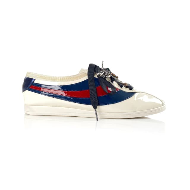 Gucci Falacer Web Sneakers in White / Red / Blue Leather / Crystal from Designer Archives, photo 1 of 1
