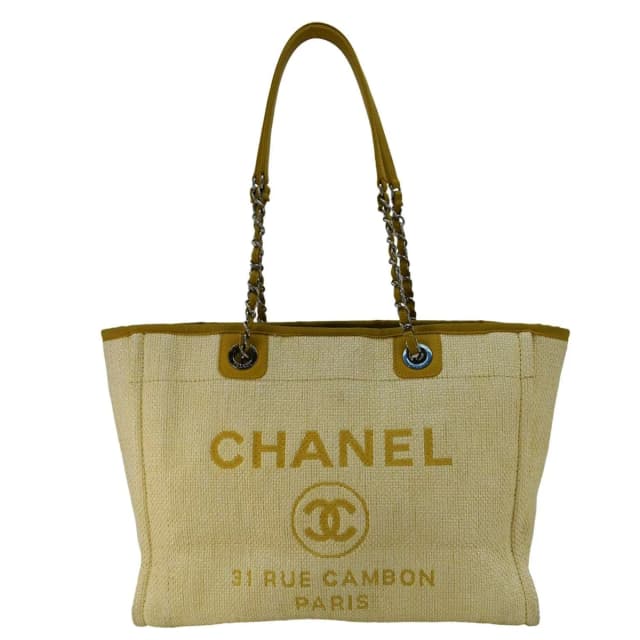 Chanel Deauville Straw Raffia Tote Bag Yellow in Yellow Raffia from Dallas Designer Handbags, photo 1 of 1