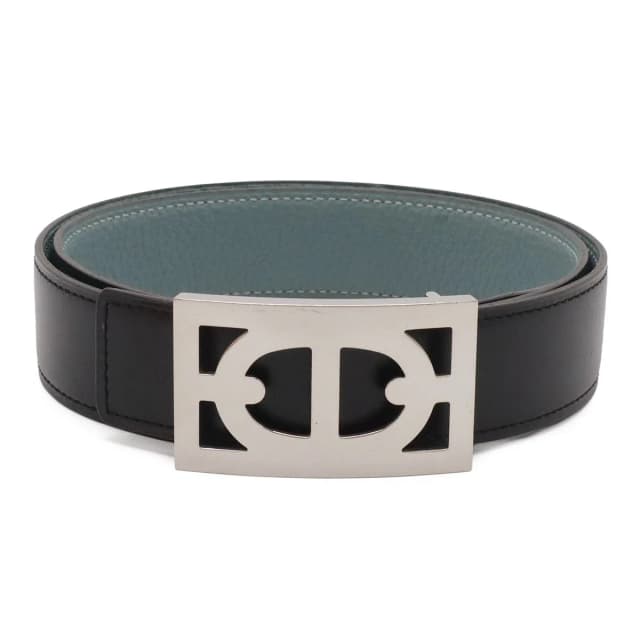 Hermès Chaine D'Ancre Reversible Belt Leather Black Blue Gray Silver 80 in Black Leather from The Reluxe, photo 1 of 1