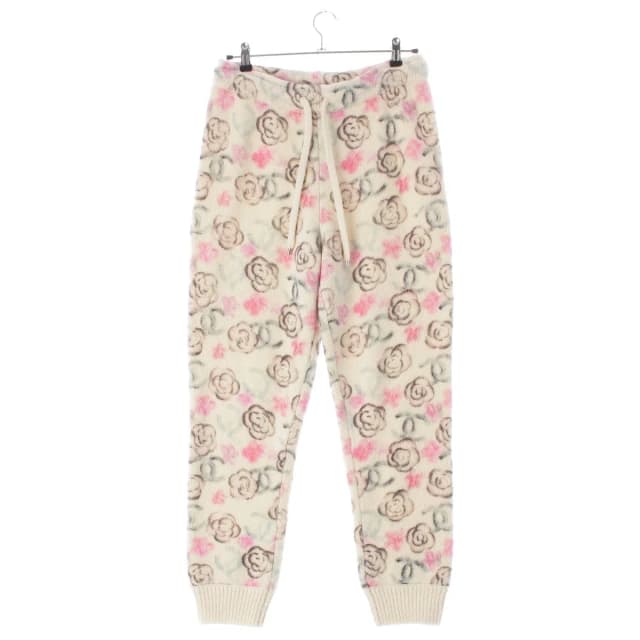 Chanel Coconage Cashmere Silk Camellia CC Logo Knit Pants Floral Pattern White in White Silk from The Reluxe, photo 1 of 1