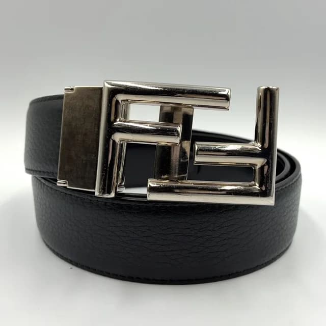 Fendi FF Logo Leather Black Belt Silver in Black Leather from The Reluxe, photo 1 of 1