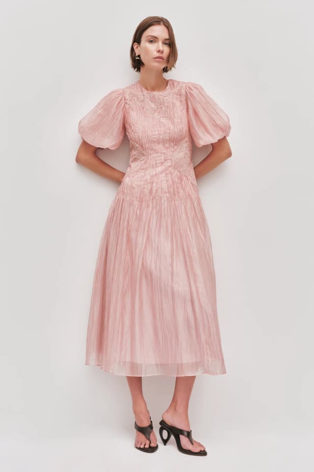 AJE Ophelia Lace Midi Dress in FAWN PINK, image 1 of 1 from Aje