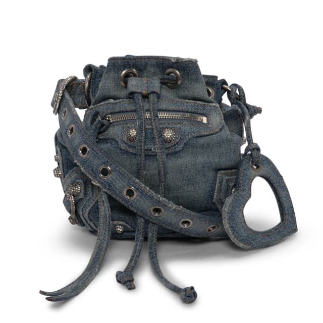Balenciaga & Crystal BB Monogram Le Cagole Bucket Bag in Blue Denim from Blue Spinach, photo 1 of 1