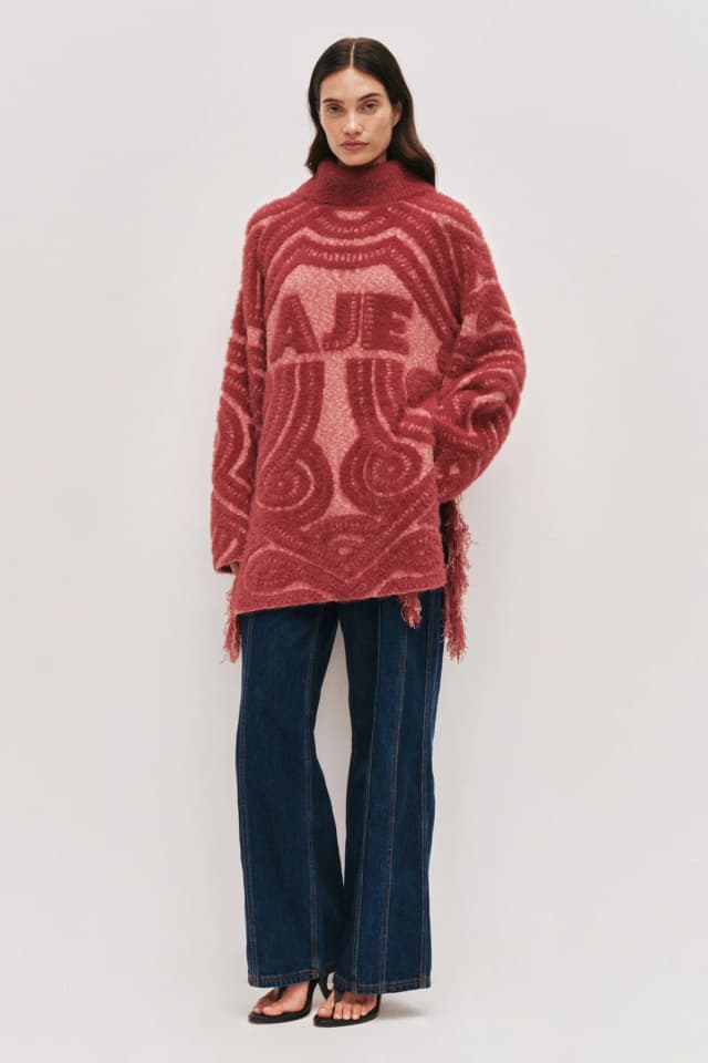 AJE Jouve Jacquard Jumper in GARNET/VINTAGE ROSE, image 1 of 1 from Aje