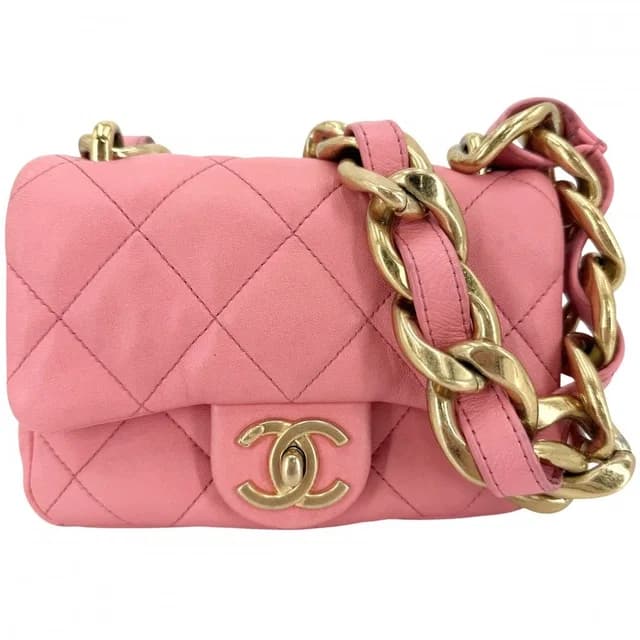 Chanel Big Shoulder Bag Mini Quilted Chain Turnlock Mini CC Logo Leather Pink in Pink Leather from The Reluxe, photo 1 of 1
