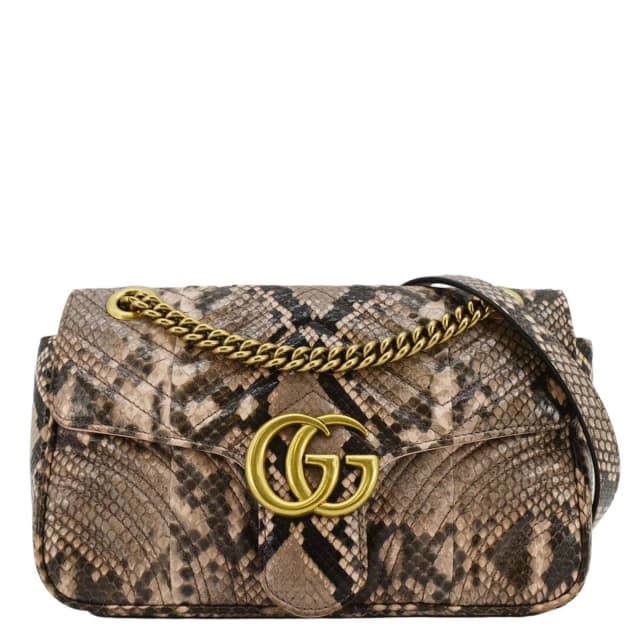 Gucci GG Marmont Snake Print Leather Crossbody Bag Brown 443497 in Brown Leather from Dallas Designer Handbags, photo 1 of 1