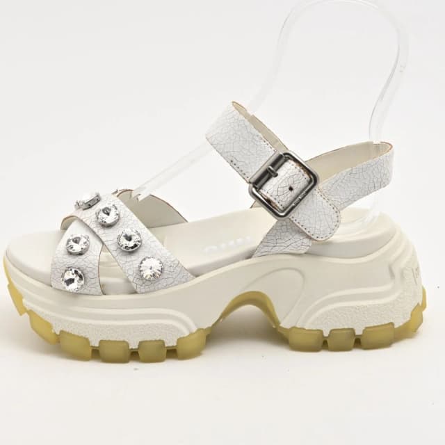 Miu Miu Sandals White Bijou Crack Leather in White Leather from The Reluxe, photo 1 of 1